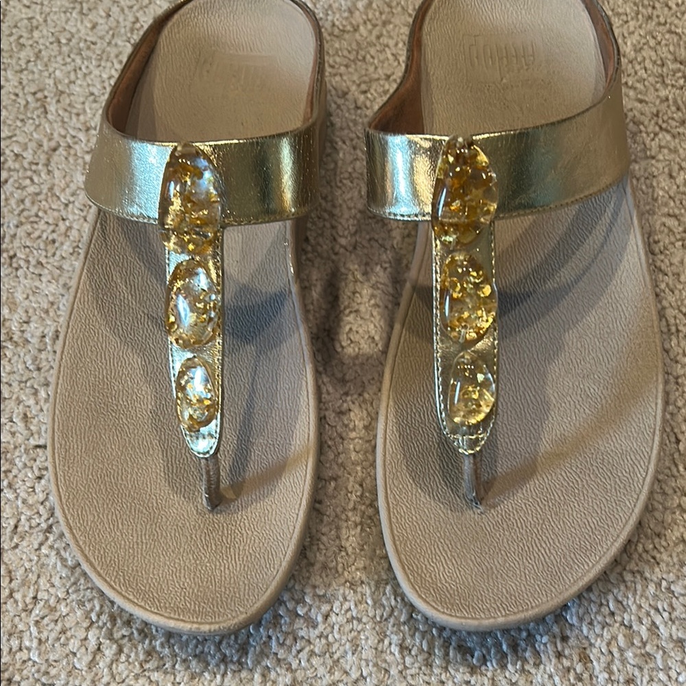 Fitflop Gold and Cream Sandals with Ergonomic Design